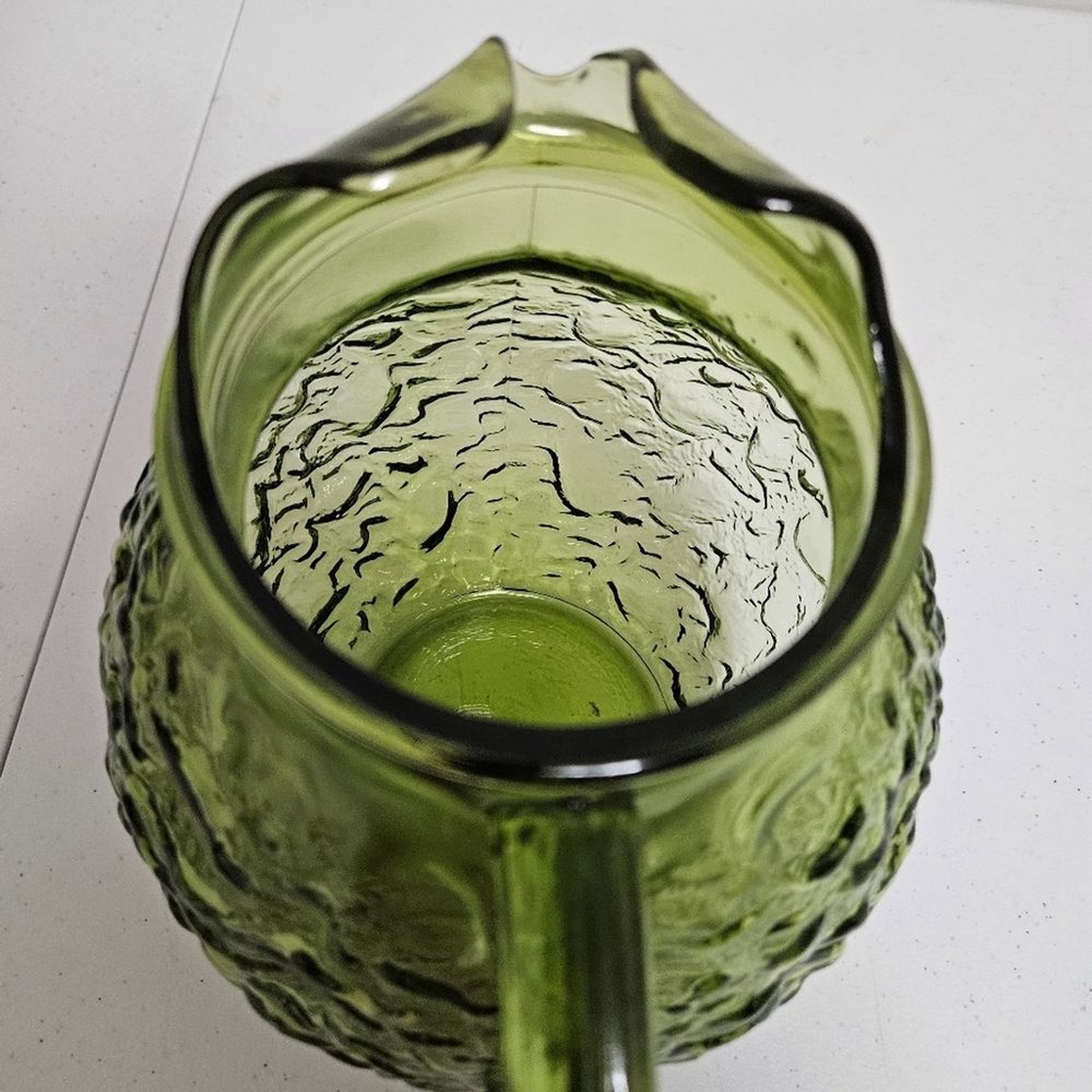 Vintage Anchor Hocking Pitcher 3 QT Glass Avocado Green Lido Milano Pattern EUC - Picture 8 of 9